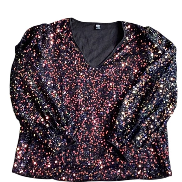 Sequin Shine Multicolor Fabric Long Sleeved Blouse New Sparkly Party Large - Picture 3 of 7